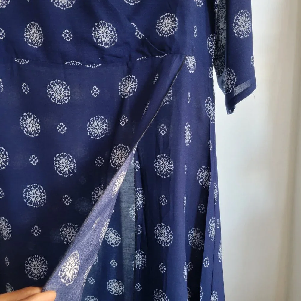 Biubiu Women’s Long Wrap Short Sleeve Navy Blue Boho Bohemian Maxi Dress (Size: - Picture 3 of 15